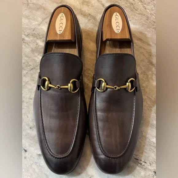 GUCCI Jordaan Horsebit Brown Leather Loafer 8 /8.5 US Moccasin $1100